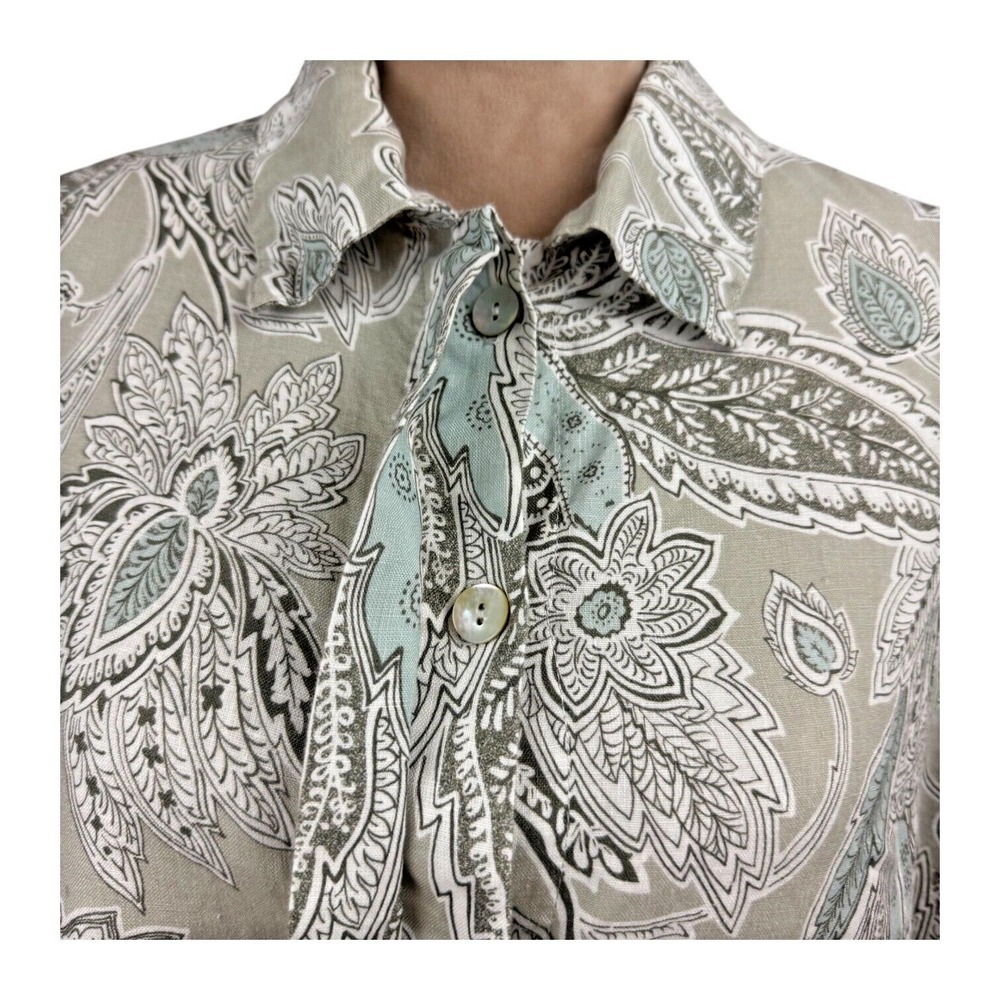 Bryn Walker Womnes Linen Top Jacket Tan Blue Paisley 3/4 Sleeve‎ Button Up Sz Lg - Picture 4 of 15